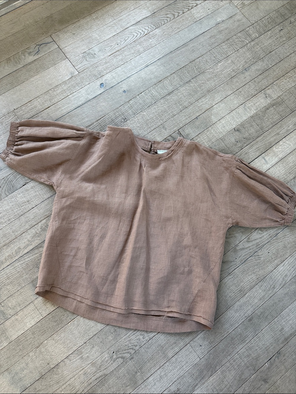 Apiece Apart Puff-Sleeve Linen Top in Dusty Rose Brown
